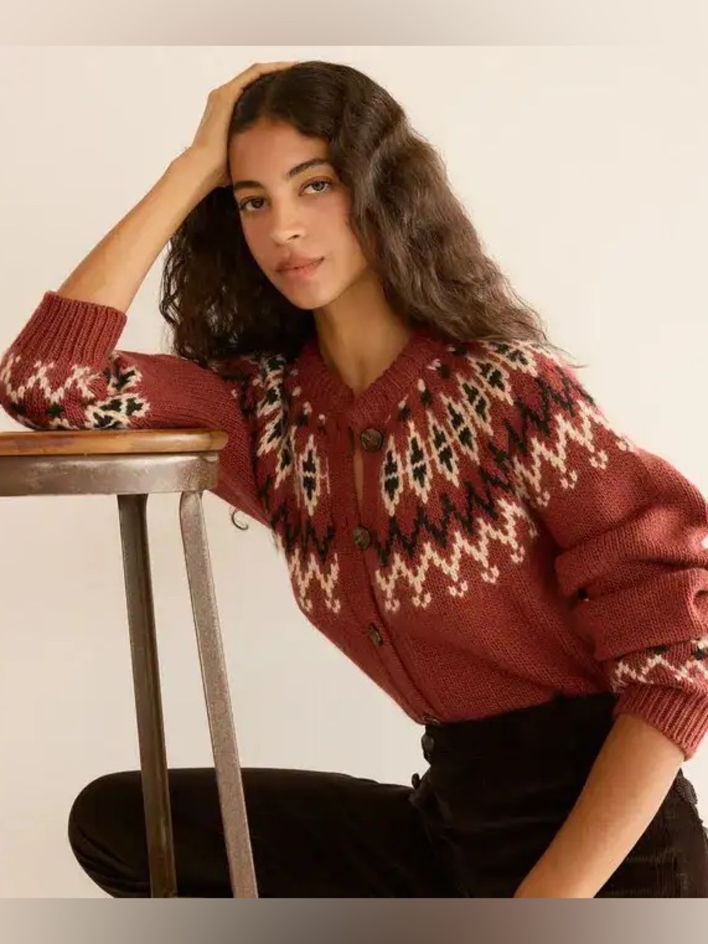 NWOT DOEN Clarke Cardigan Burgundy Olympia Fair Isle